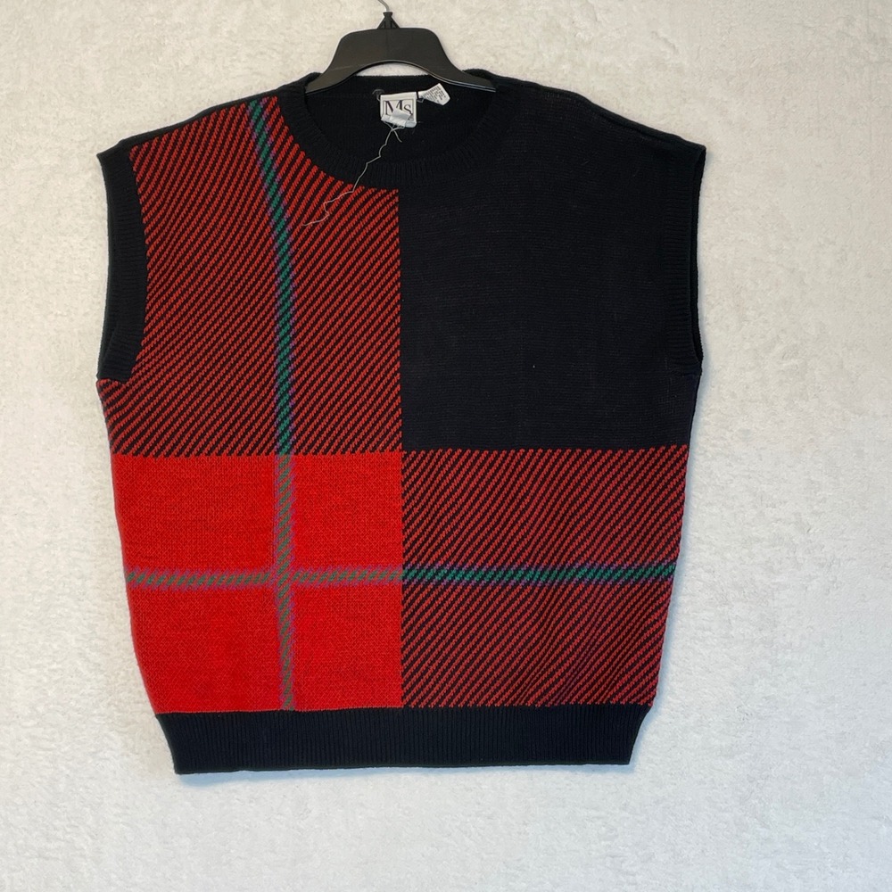Ms Russ Vintage Red Black Plaid Colorblock Knit Sweater Vest Plus Size 1X